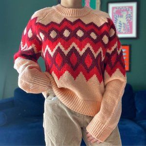 JOie Nataly Wool Blend Pattern Crewneck Sweater in Pink Sand.